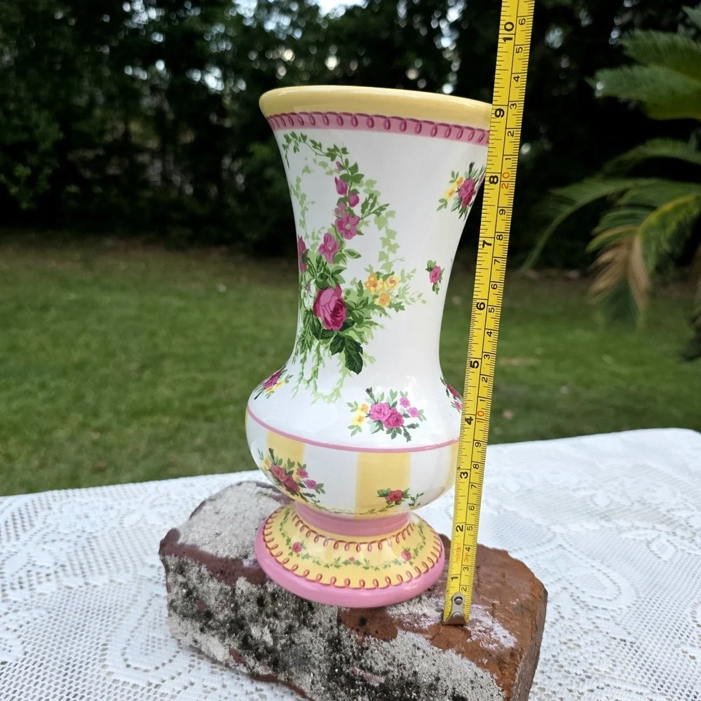 Laura Ashley Vase Cottagecore Pink Striped Shabby Chic Floral 9